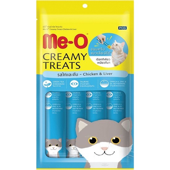 MeO Creamy Treats Tavuklu ve Ciğerli Sıvı Kedi Ödülü 4 x 15 gr